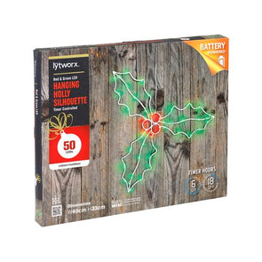 Lytworx Festive Silhouette Battery Operated Hanging Holly / Size 40cm x 33cm