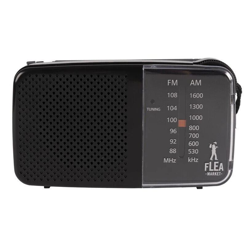 Flea Market Portable FM/AM Radio Headphones Jack Battery Powered Hand Carry - TheITmart