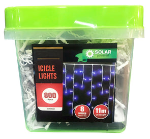 Lytworx 800 LED Blue Solar Icicle Lights 6 Functions/Festive Christmas Lights