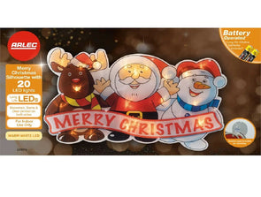 Arlec Battery Operated Indoor Merry Xmas Sign/20 Warm White LEDs Snowman/Santa & Deer