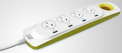 Mort Bay 4-Way Powerboard with 4 USB Surge Protect - White