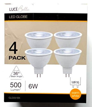 Luce Bella 4 Pack 6W 500lm 36° Warm White MR16 LED Globe – GLD091BX